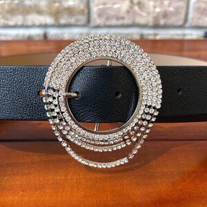 B-LOW THE BELT Crystal Buckle Leather Belt, size M, NEVER WORN!